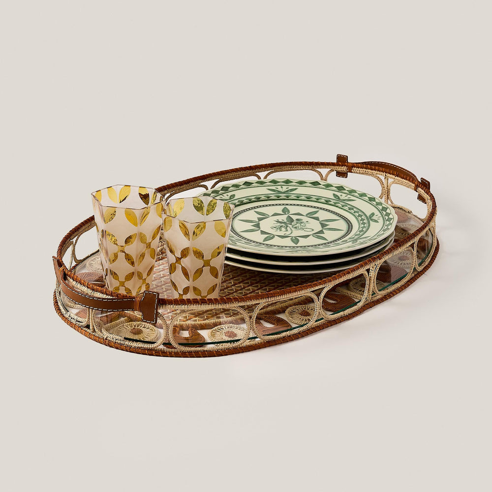 Iraca Palm Leather Tray Large in Paille