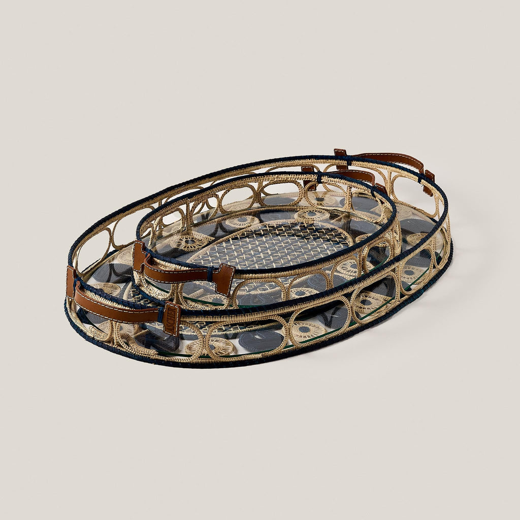 Iraca Palm Leather Tray Large in Nuit