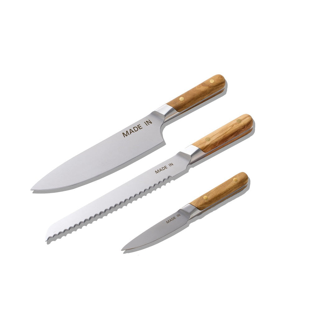 Knife Set in Olive Wood, Set of 3