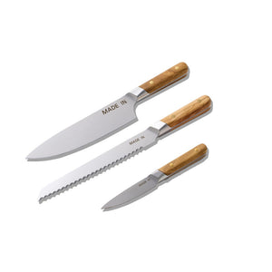 Knife Set in Olive Wood, Set of 3