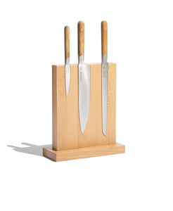 Knife Block and Knife Set in Olive Wood, Set of 3