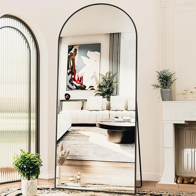 Arched Full Length Mirror, 76"x34" Arched Floor Mirror, Glassless Mirror Full Length with Stand, Floor Mirror Freestanding, Wall Mounted Mirror for Bedroom Living Room, Black