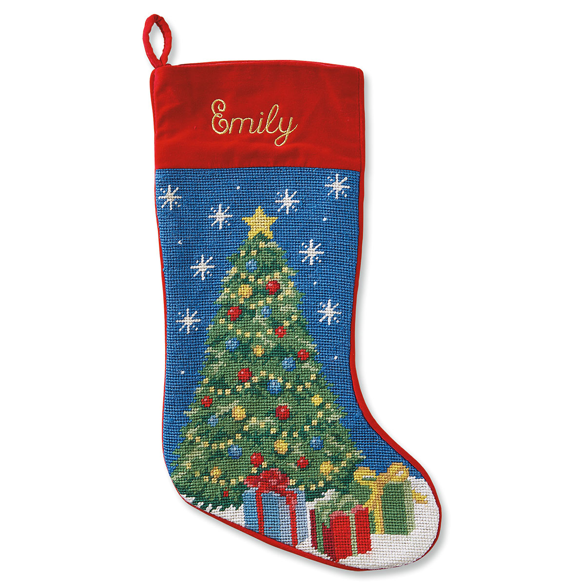"Jeff" Christmas Tree Heirloom Needlepoint Personalized Christmas Stocking