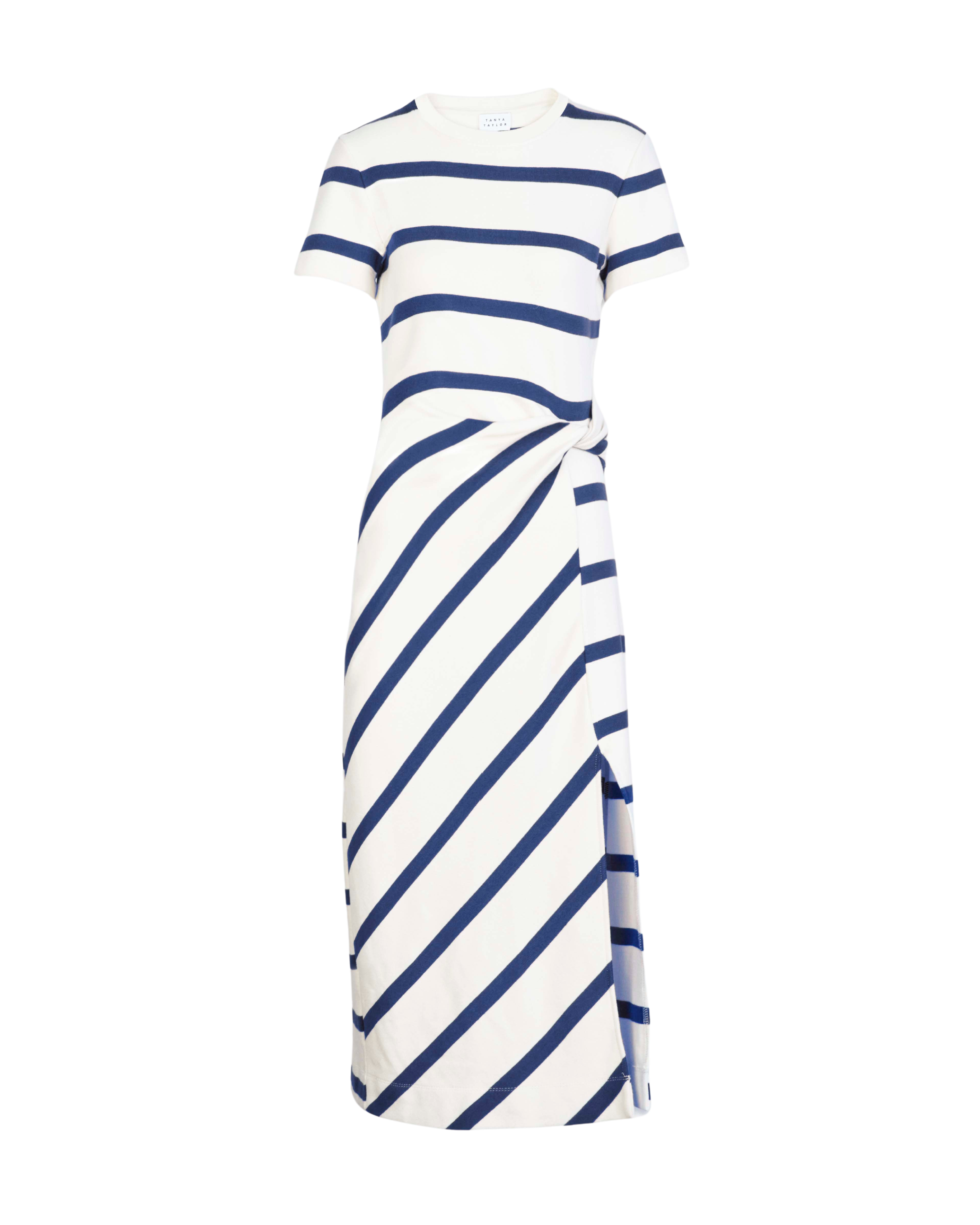 Short Sleeve Striped Cody Dress in White/Maritime Blue