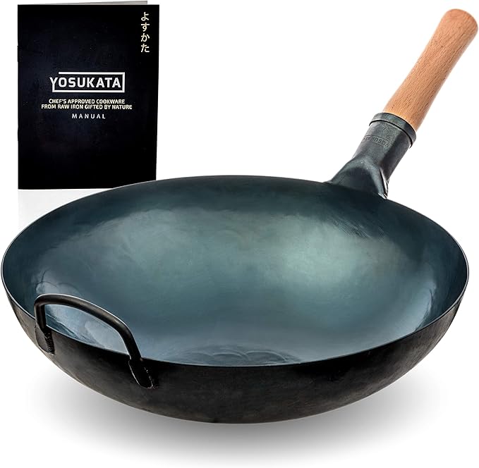Blue Round Bottom Wok Pan – 14"