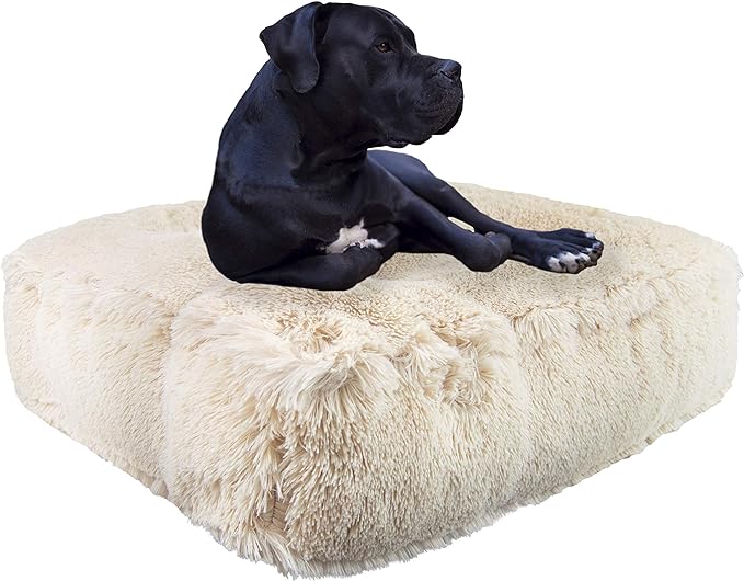 Bessie + Barnie Blondie Luxury Shag Extra Plush Faux Fur Rectangle Pet/Dog Bed (Multiple Sizes), Beige, XL - 56" x 41" (RECT-BLND-XL)