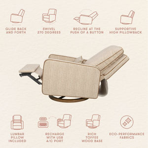 Sigi Electronic Recliner and Glider with USB Port by Nate Berkus in Performance Bronze Stripe Eco-Crossweave with Toffee Base