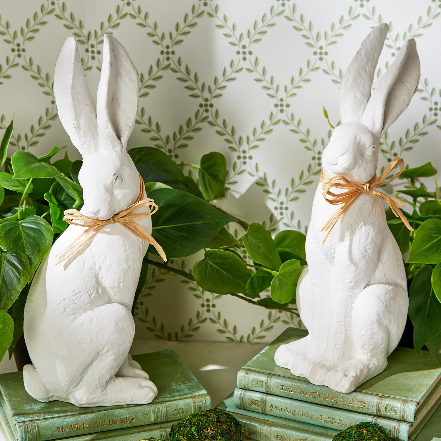 Hare Comes Easter White Rabbits, Set of 2