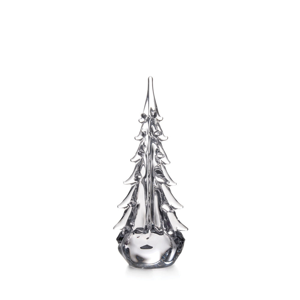 Front view of Five-Sided Evergreen handblown glass tree showing five-sided silhouette on white background