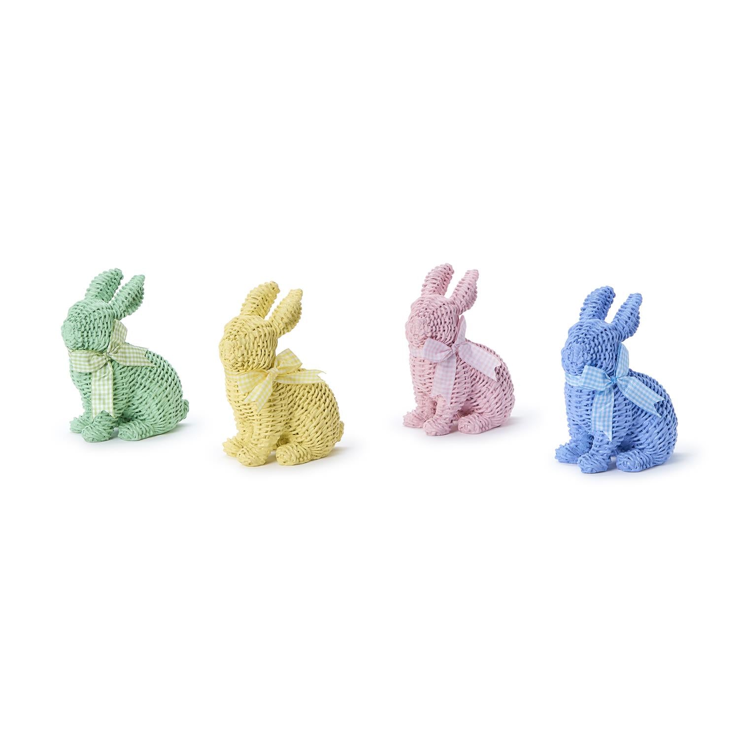 Basket Weave Pattern Easter Bunny with Bow, Set of 4