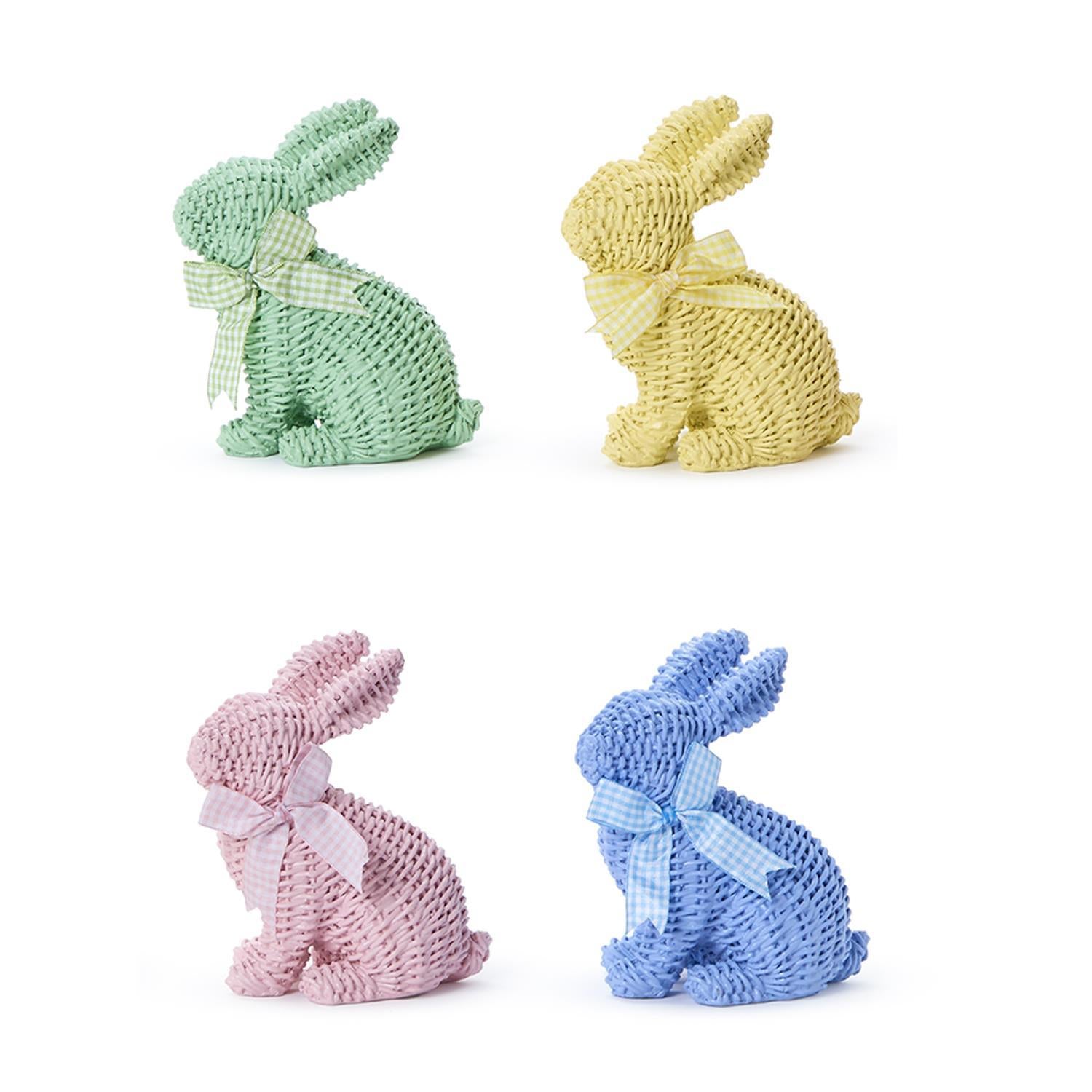 Basket Weave Pattern Easter Bunny with Bow, Set of 4