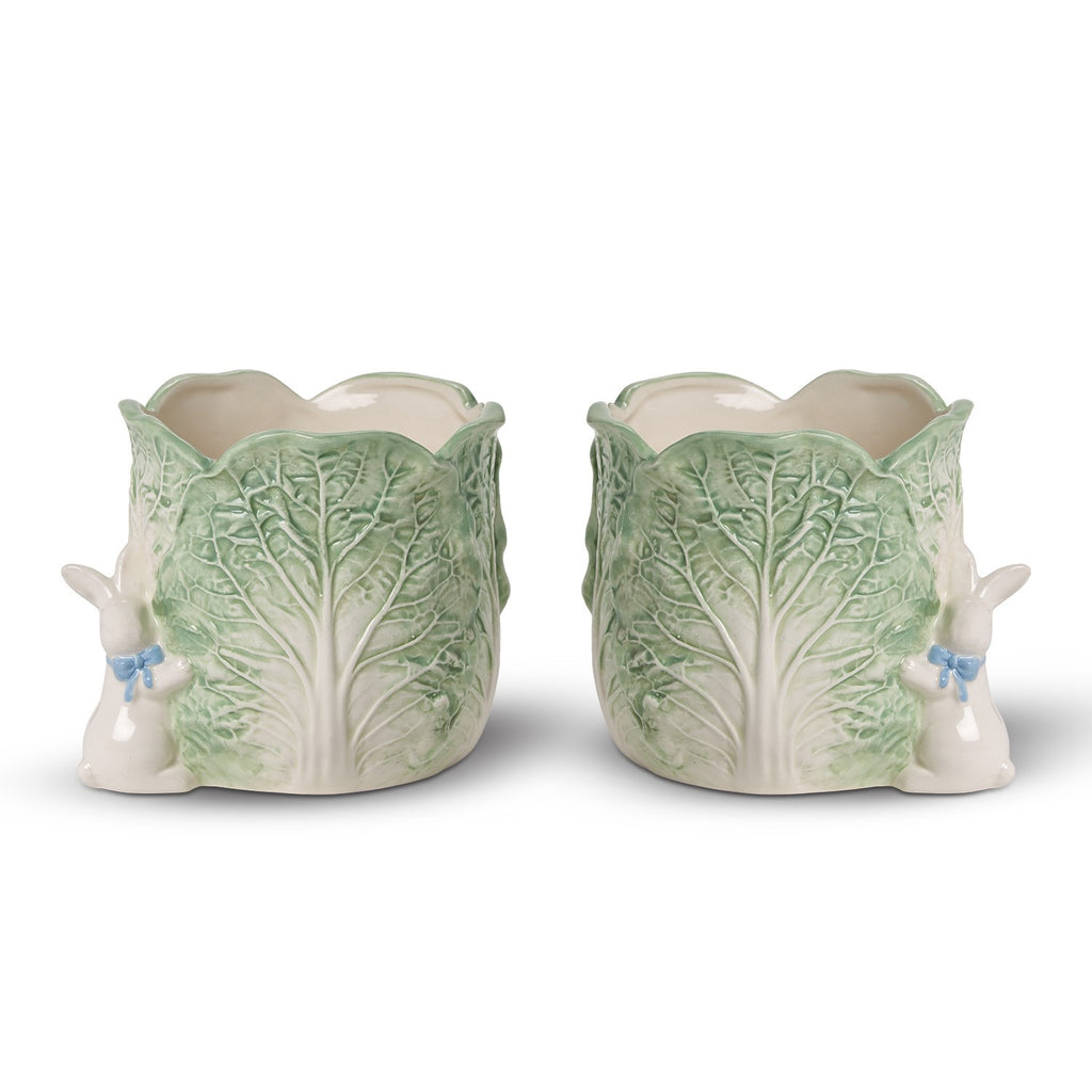 Cabbage and Bunny Cachepots, Set of 2