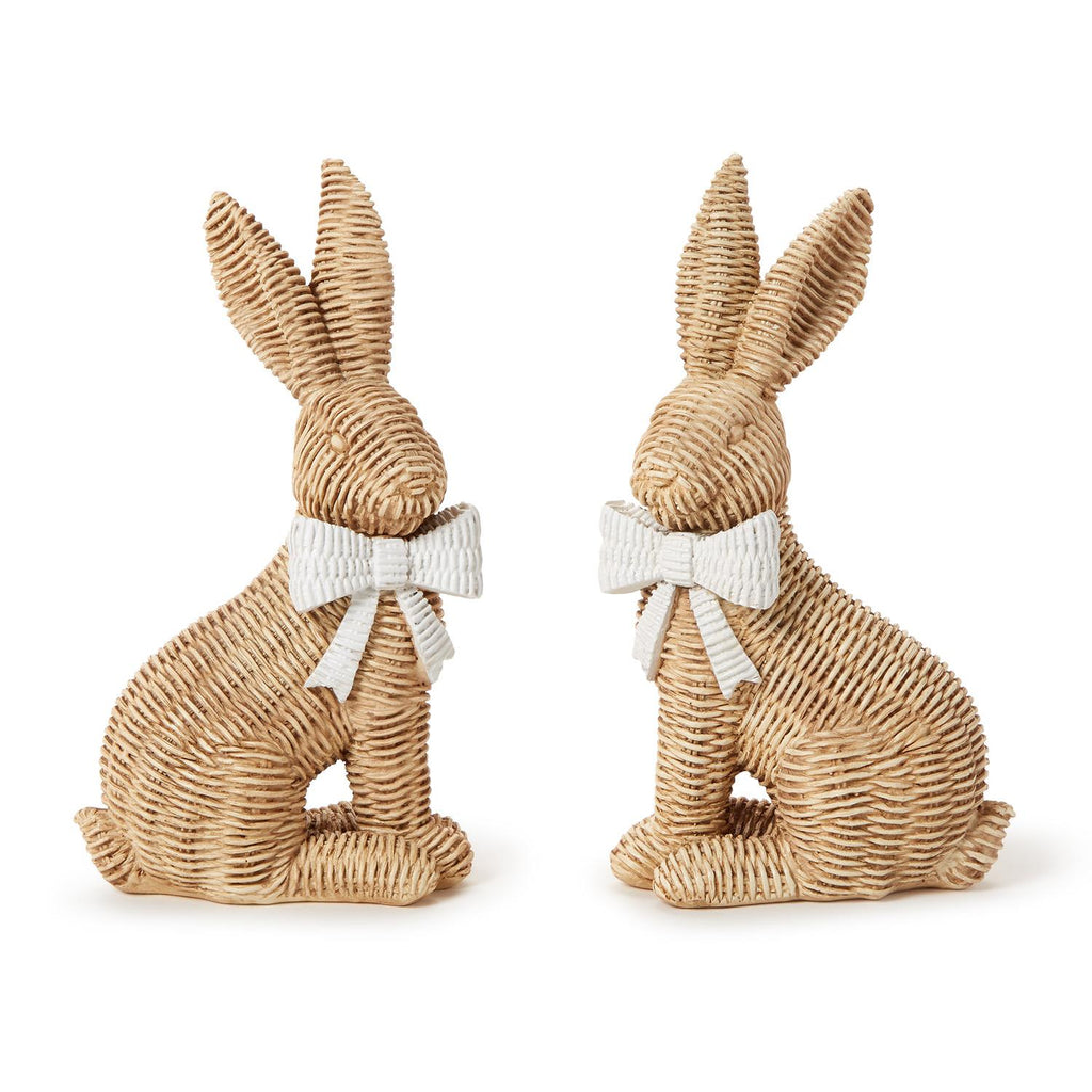 Wicker Weave Pattern Easter Bunnies with Bow, Set of 2