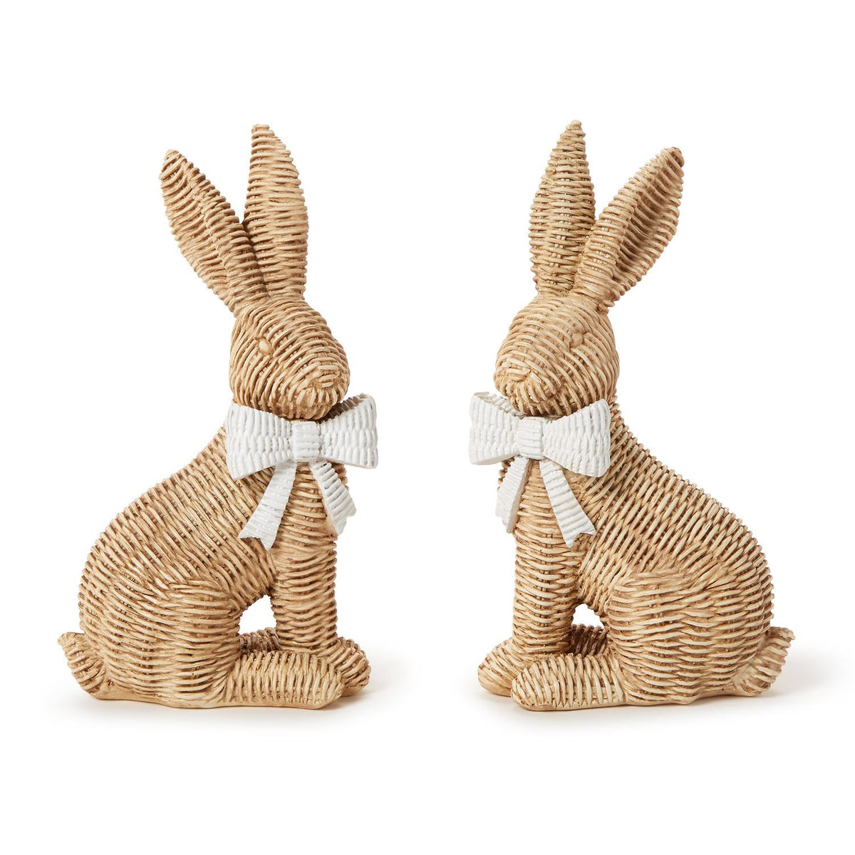 Wicker Weave Pattern Easter Bunnies with Bow, Set of 2