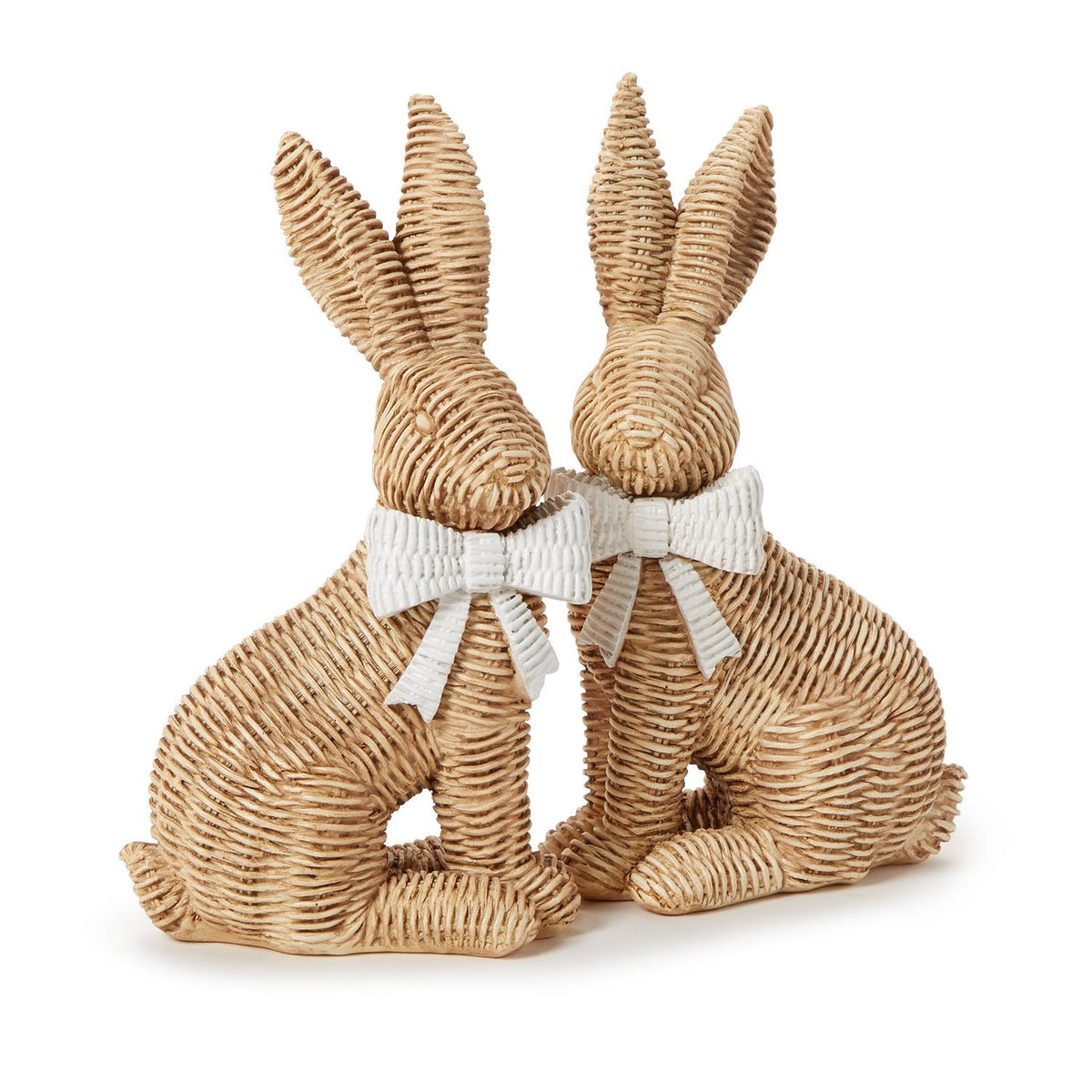 Wicker Weave Pattern Easter Bunnies with Bow, Set of 2