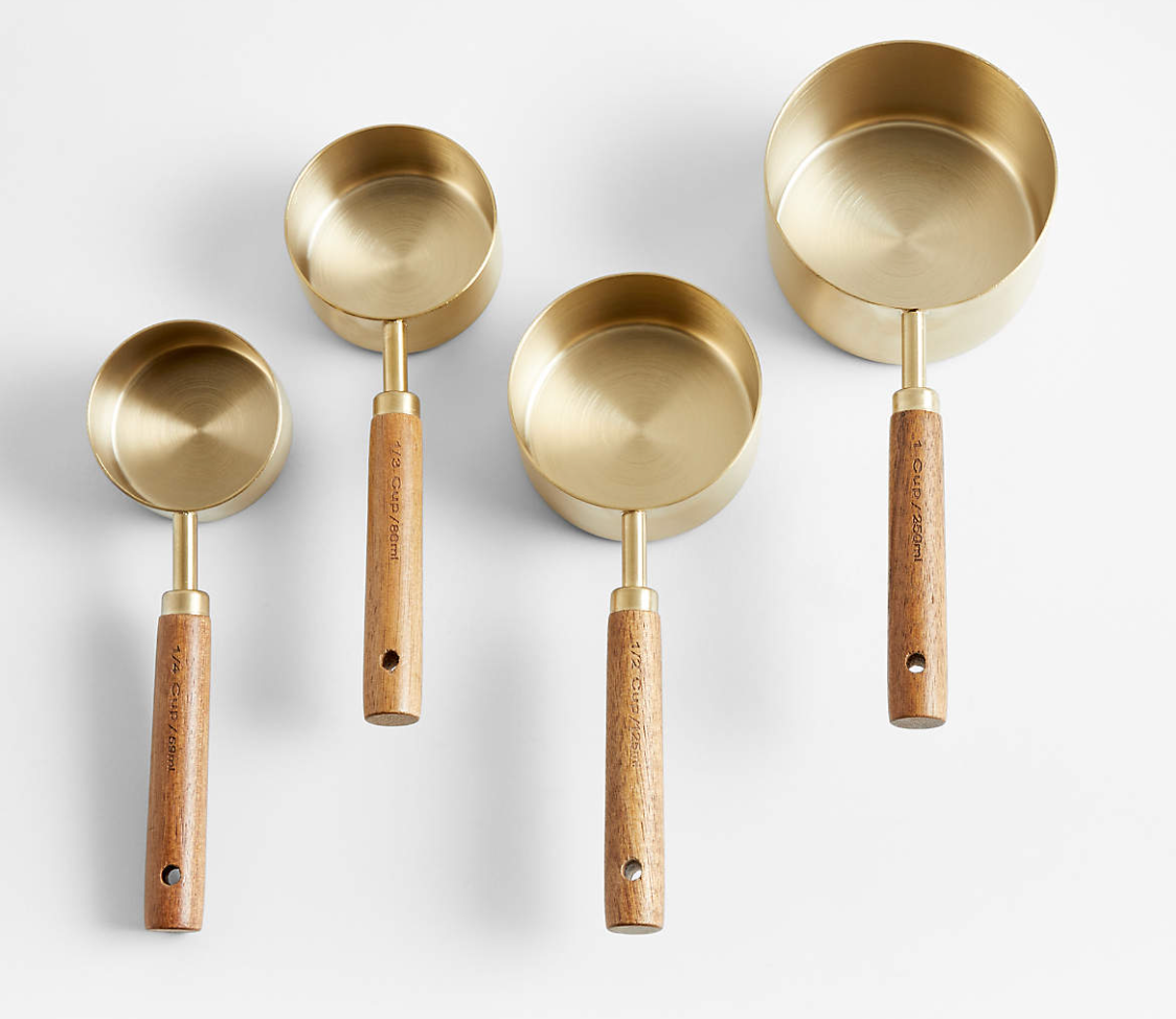 Acacia Wood and Gold Measuring Cups, Set of 4