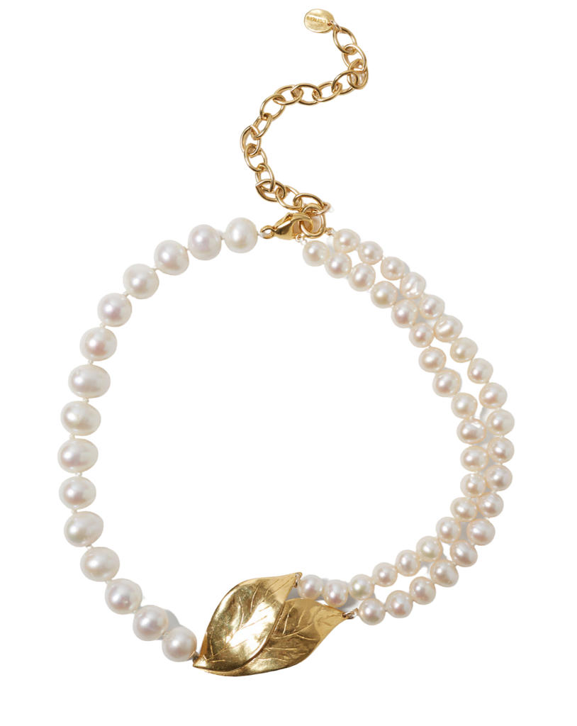 Falling Leaf Necklace White Pearl