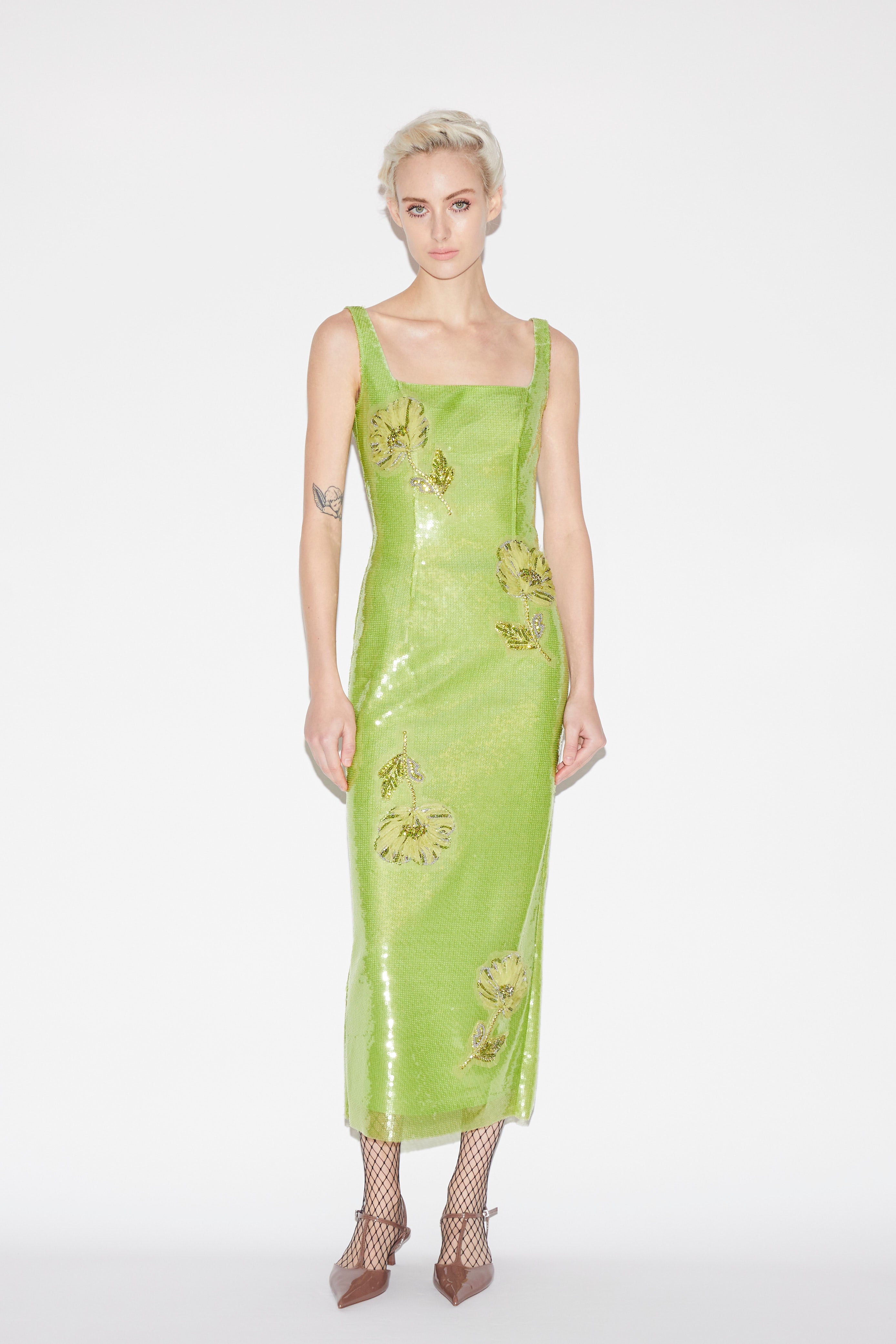 Marilyn Dress Lime Sequins