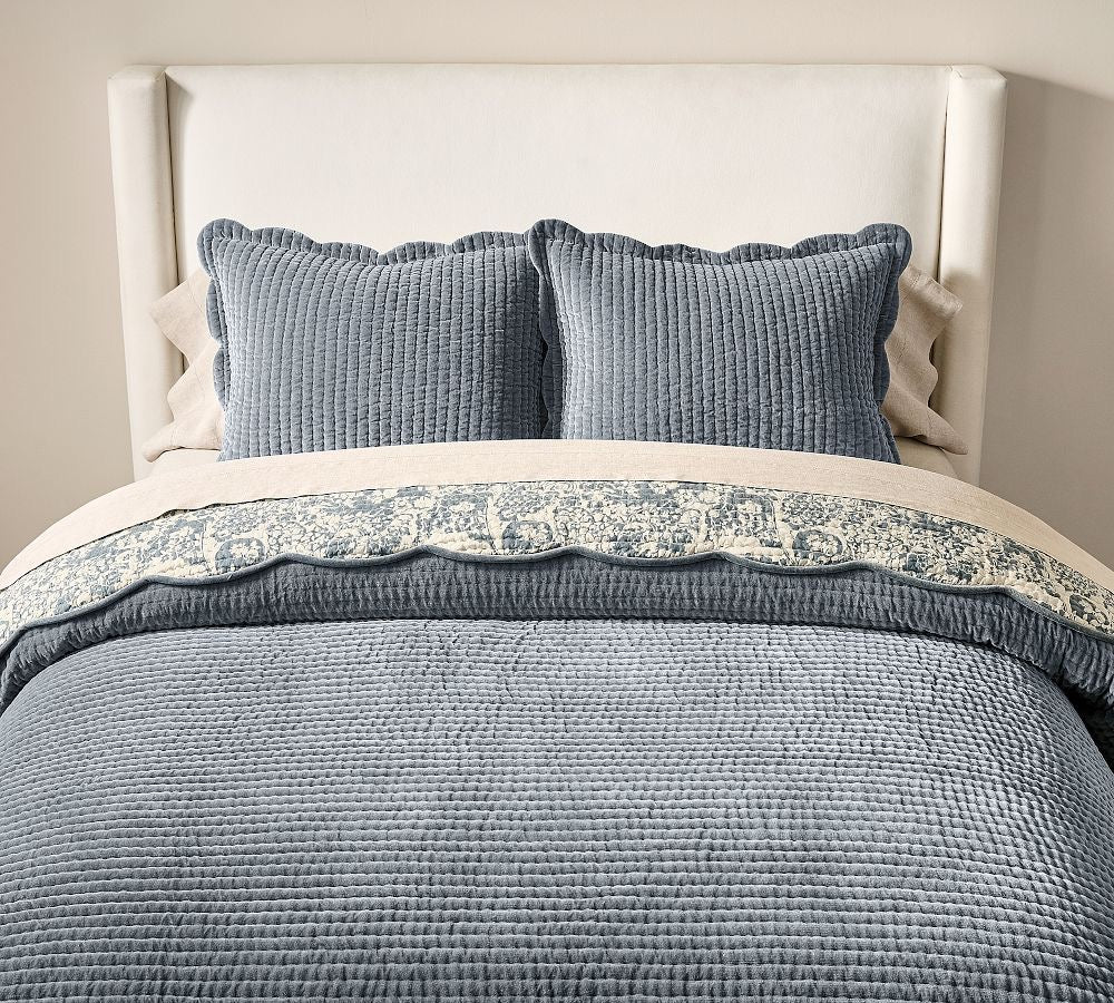 Velvet Scallop Edge Reversible Quilt Stormy Blue King