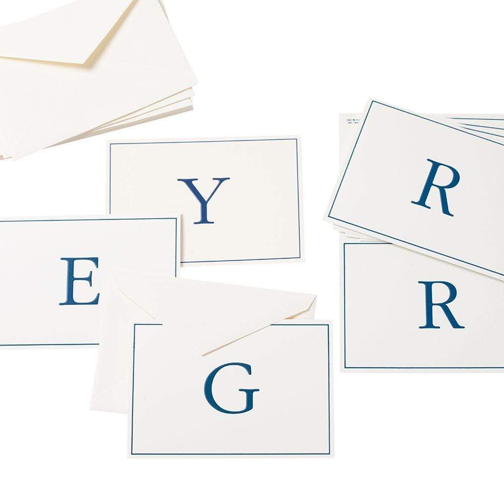 Navy Embossed Single Initial Boxed Note Cards, Set of 8