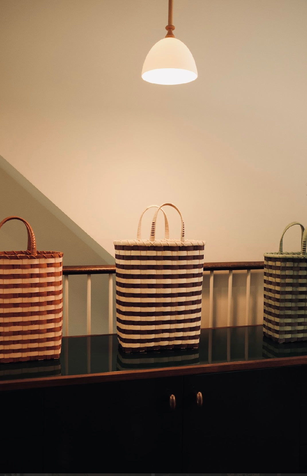 Retro-Striped Towel Tote in Walnut & Natural