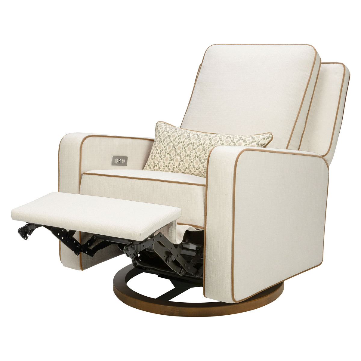 Sigi Electronic Recliner and Glider with USB Port by Nate Berkus in Performance Cream Linen with Toffee Base