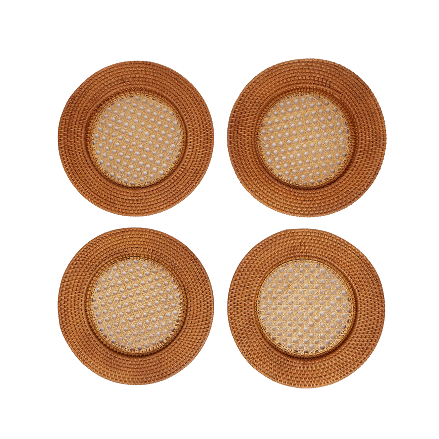 Brown Rattan Charger Plates, Set of 4