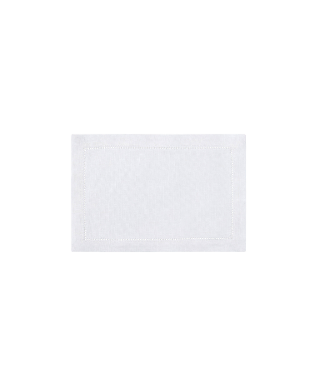 Classic Hemstitch Linen Cocktail Napkin, White