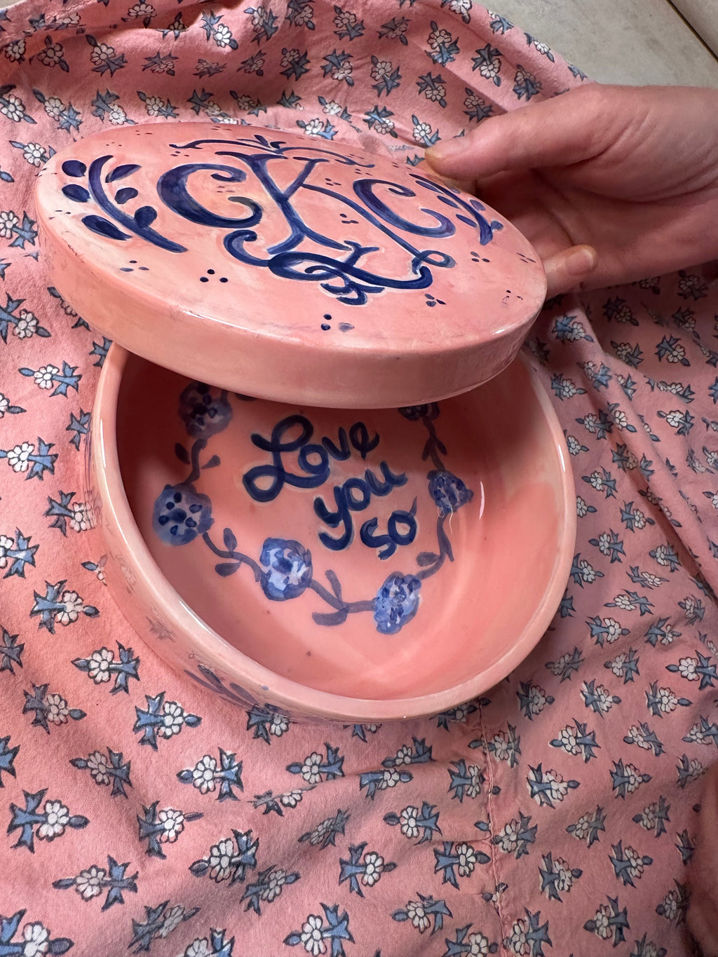 Round Keepsake Box (Pink and Blue) - Premium  from Tricia Lowenfield Design 