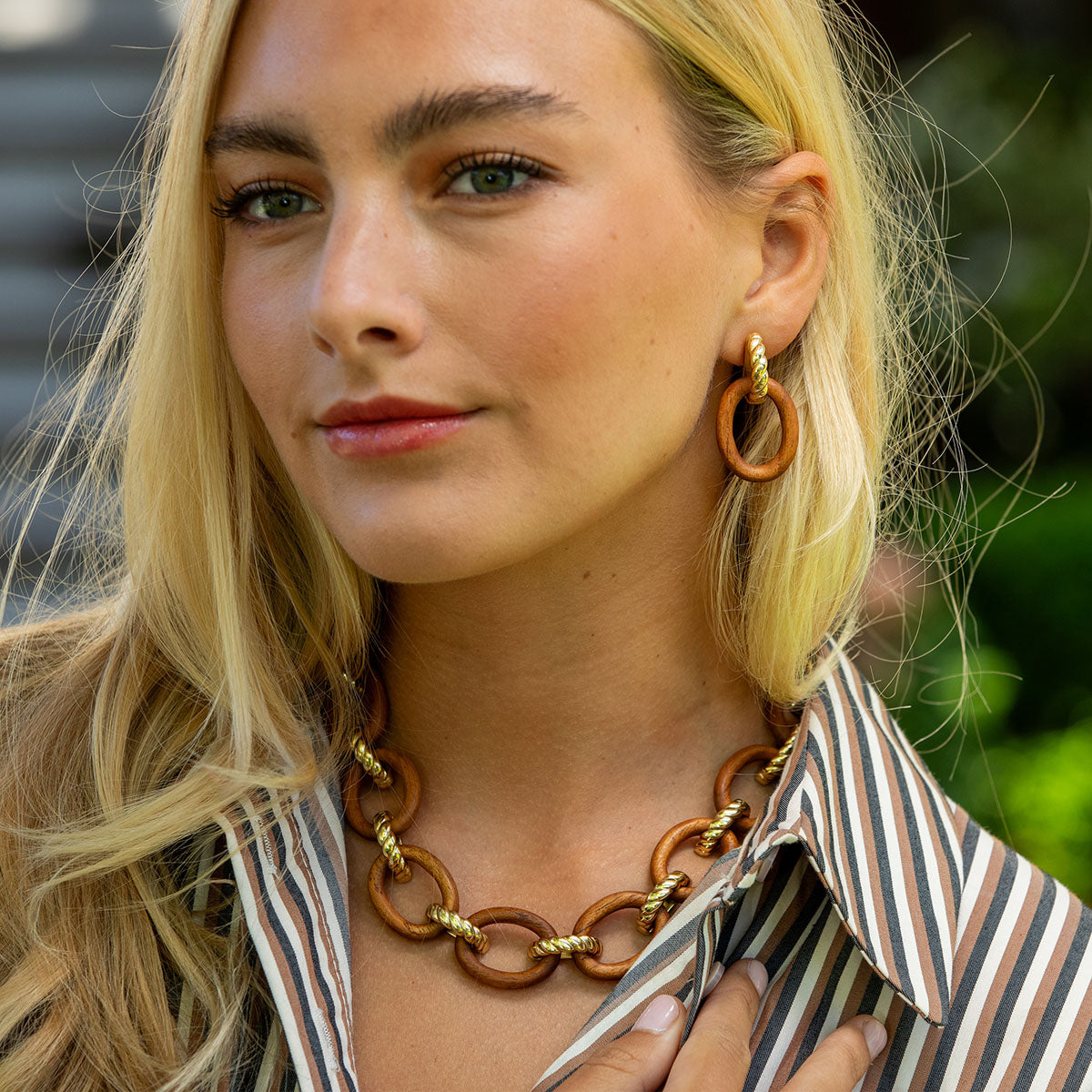 Earth Goddess Link Drop Earrings in Teak