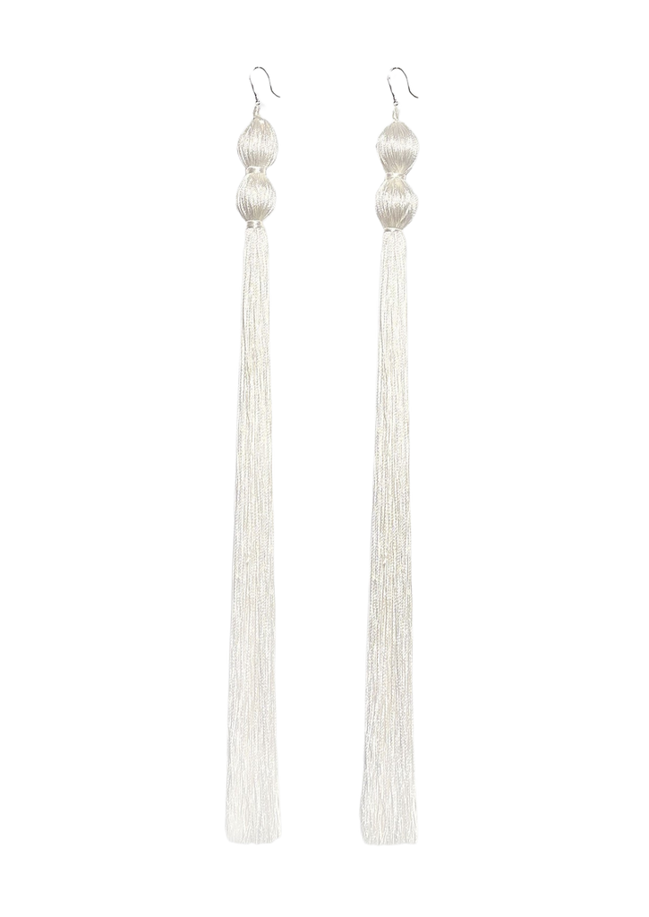 Puebla Long Earrings in Off White