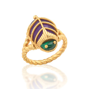 Scarab Petite Ring in Malachite/Amethyst