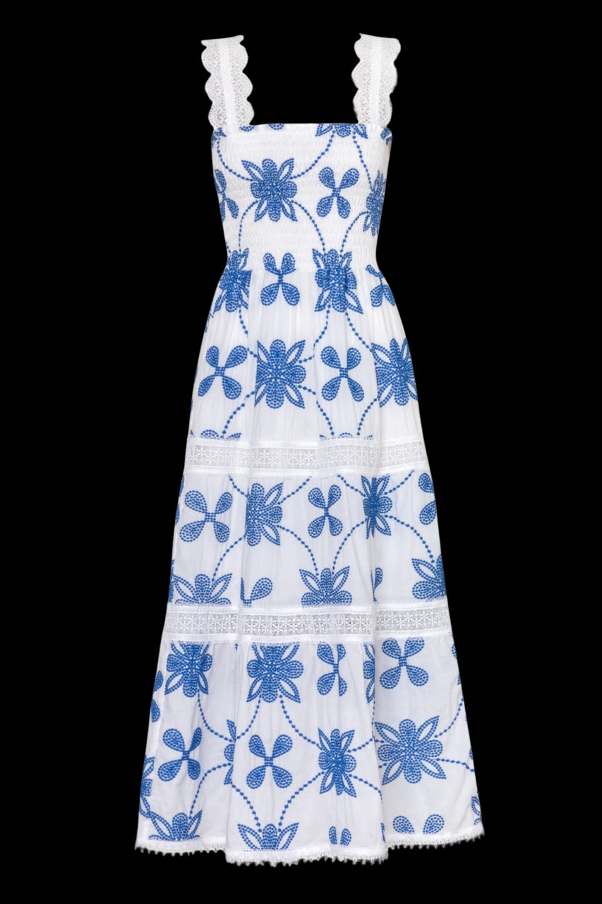 Coco Maxi Dress in Blue & White