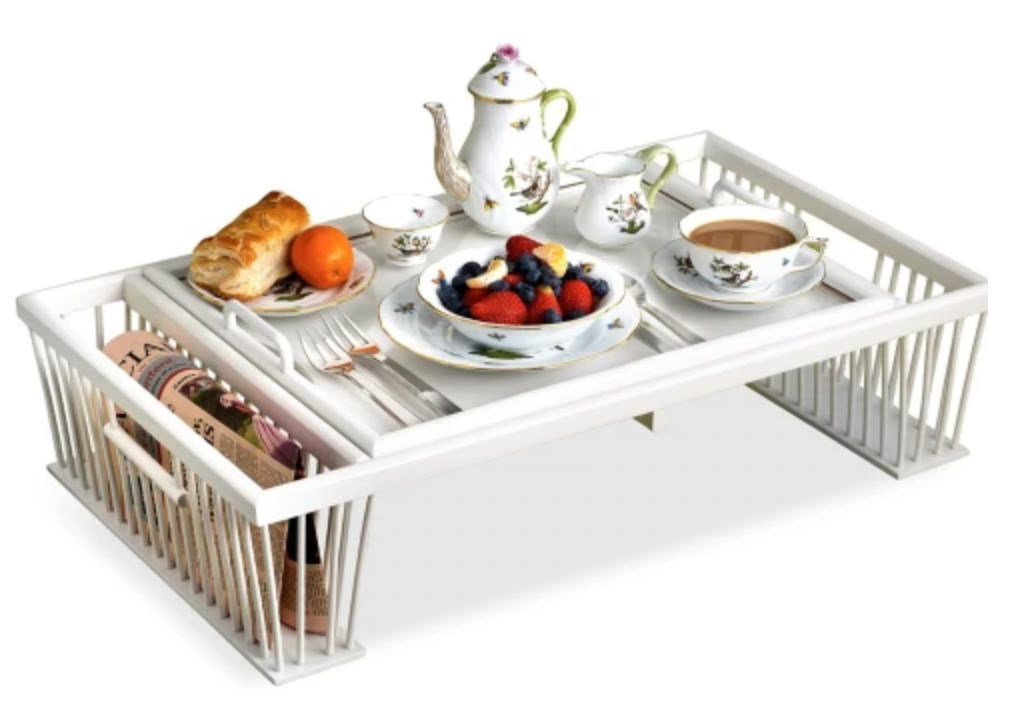 Breakfast Bed Tray with Reading Rack, White