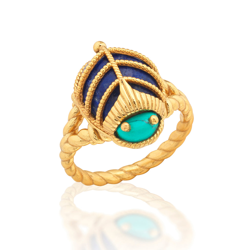 Scarab Petite Ring in Turquoise/Lapis