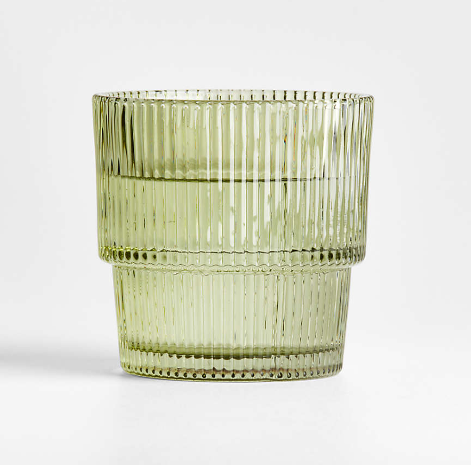 Atwell 11-Oz. Moss Green Stackable Ribbed Double Old-Fashioned Glass