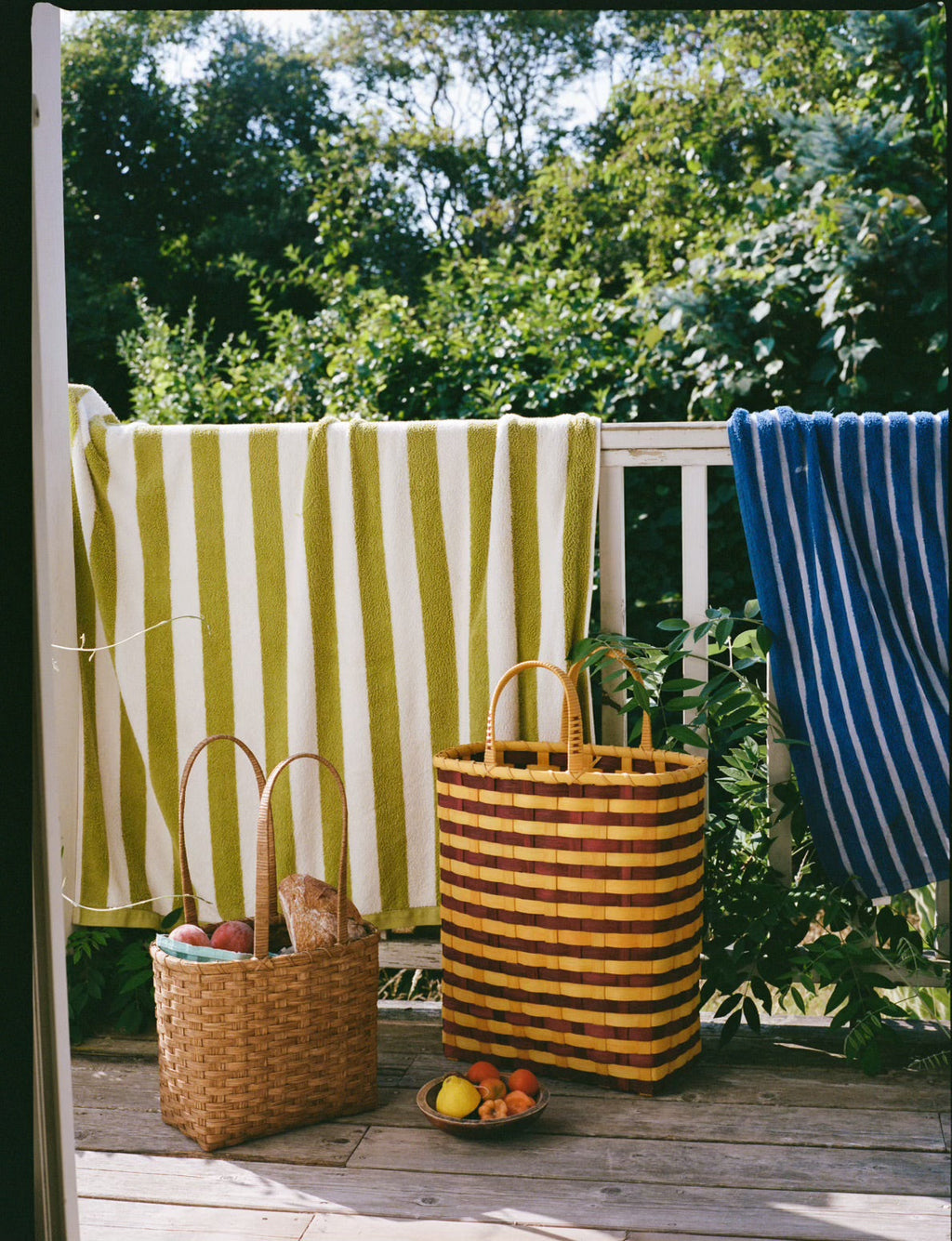 Retro-Striped Towel Tote in Maroon & Golden Yellow