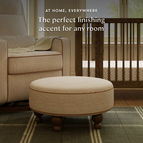 Astre Ottoman by Nate Berkus in Performance Bronze Stripe Eco-Crossweave with Toffee feet