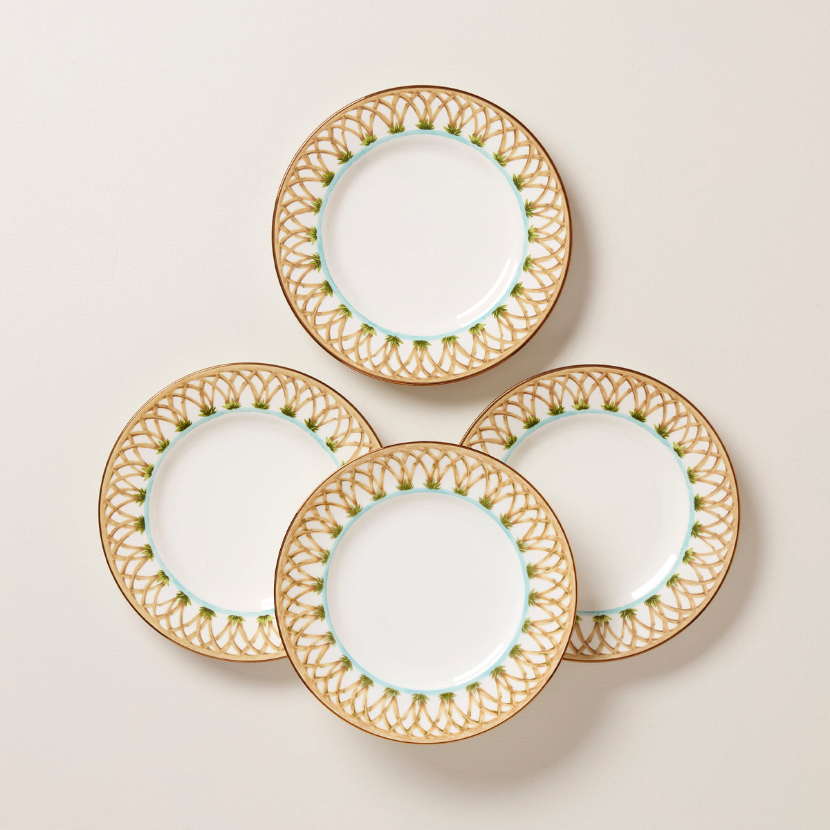 British Colonial Bamboo Accent Plate, Set of 4