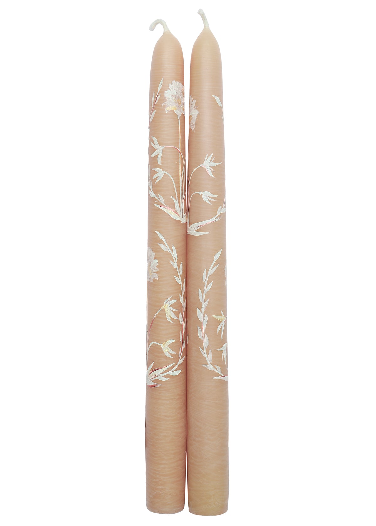 Ivory Bloom Hand-Painted Taper Candles, Set of Two