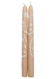 Ivory Bloom Hand-Painted Taper Candles, Set of Two