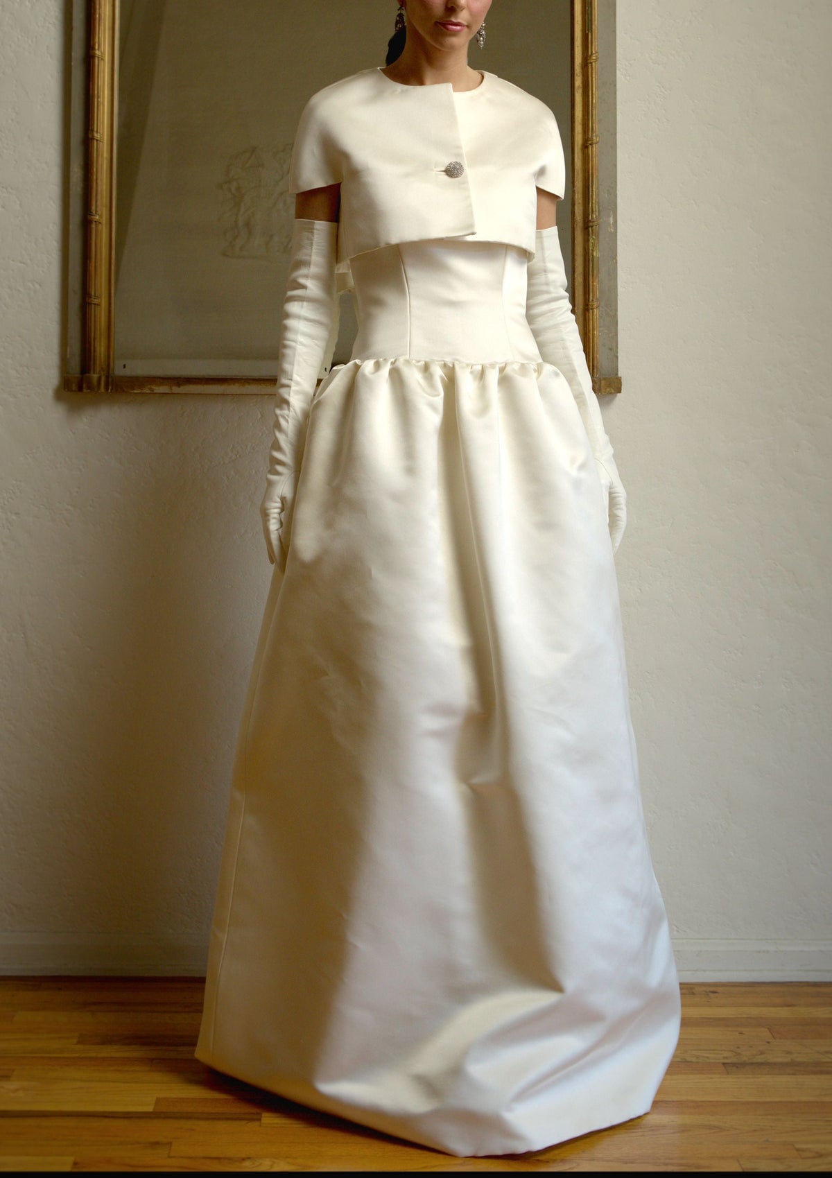 Strapless Drop Waist Gown in Italian Créme Double Faced Satin