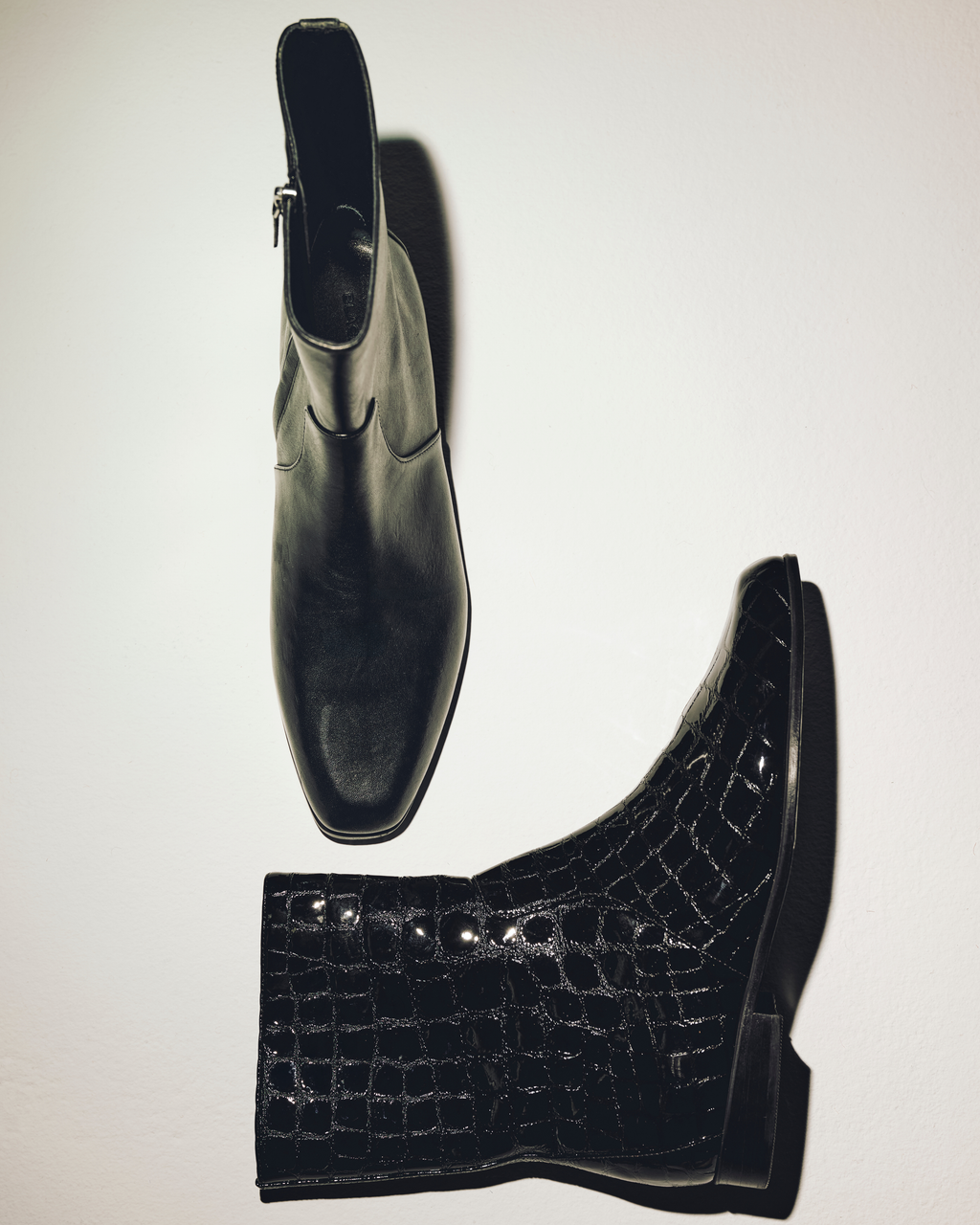 Aries Boot in Black Croc Patent Leather