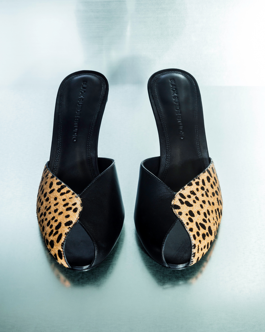 Noa 70 Mule in Camel Dotted Cheetah Pony Hair / Leather Mix