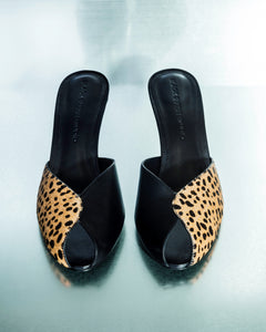 Noa 70 Mule in Camel Dotted Cheetah Pony Hair / Leather Mix