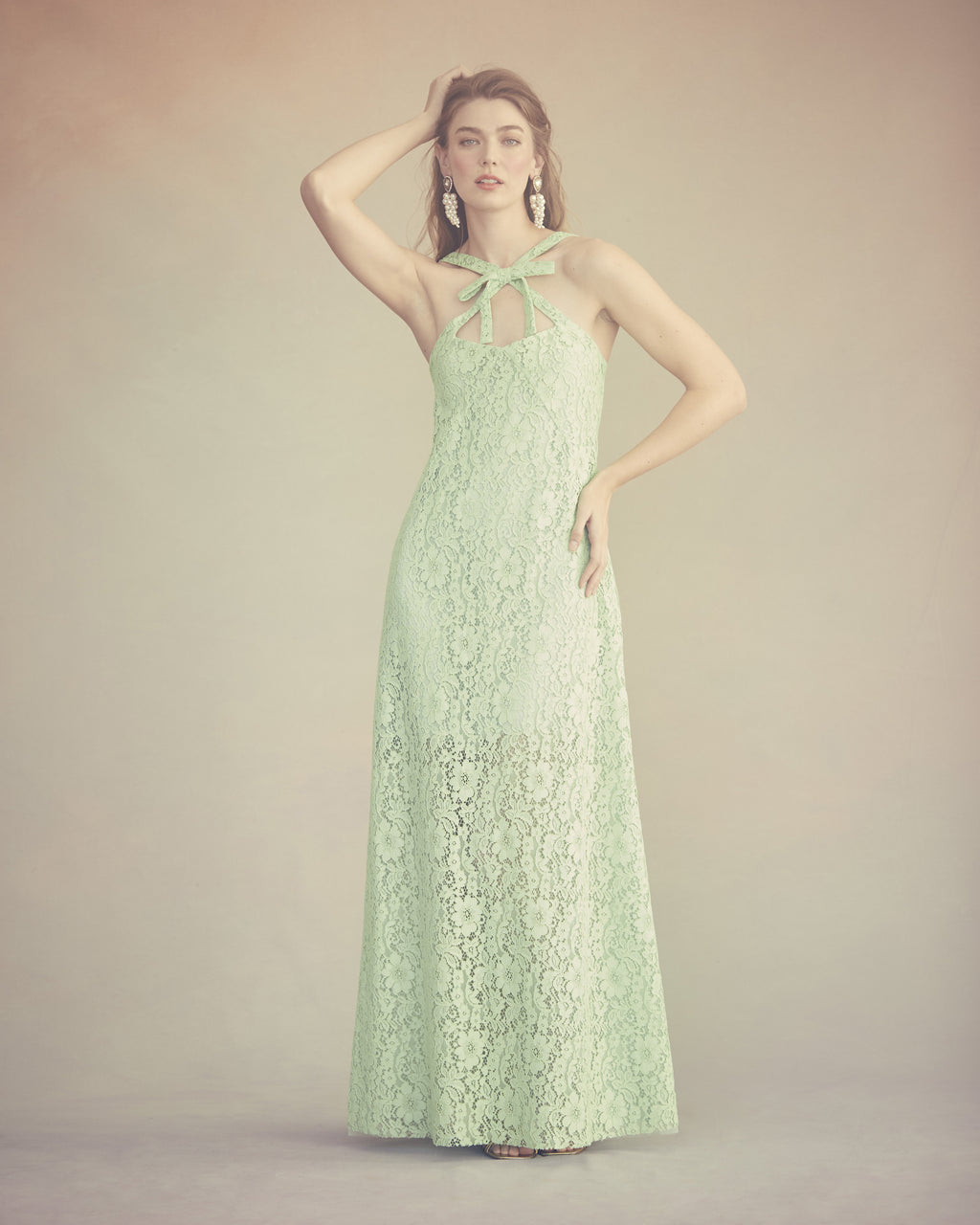 Daphne Dress in Tea Green Lace 0
