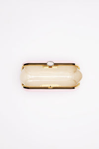 Bella Rosa Collection's Bella Clutch Pink Petite with gold-tone hardware against a white background.
