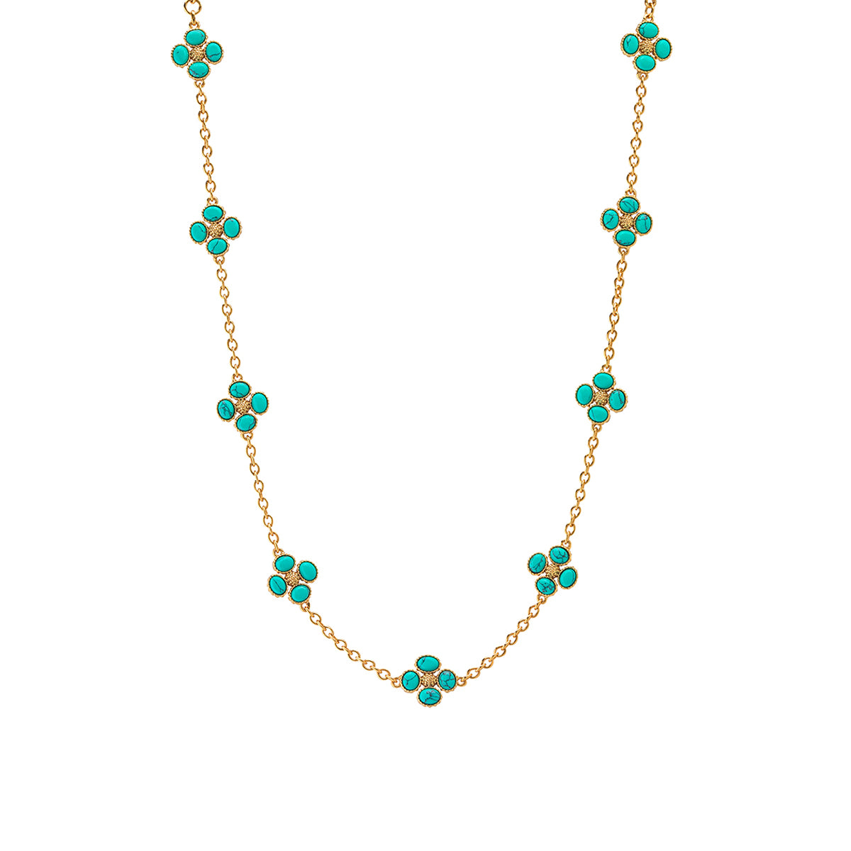 Berry Clover Double Sided Necklace 16" in Turquoise