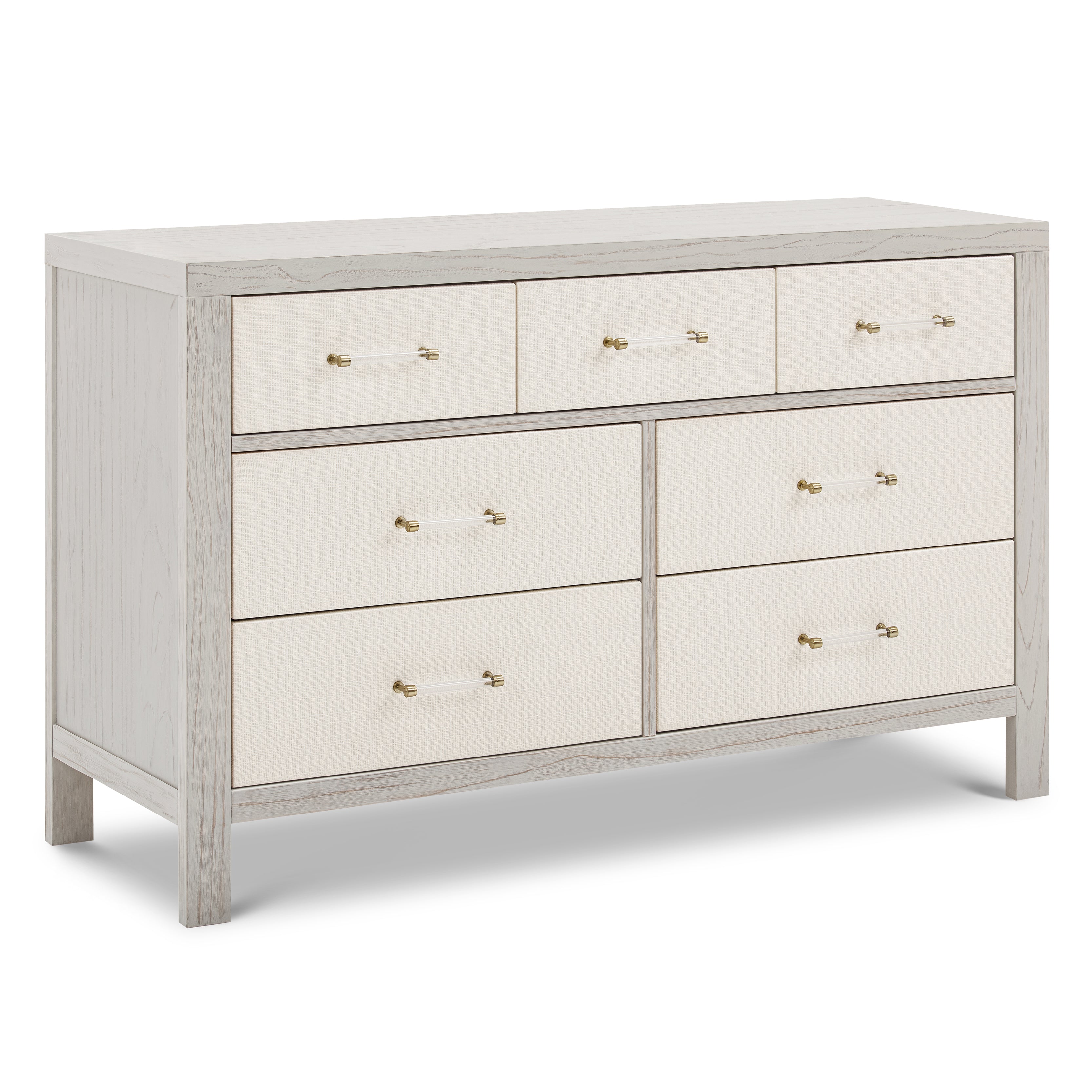 Eloise 7-Drawer Assembled Dresser in White Driftwood and Performance Pearl Eco-Weave