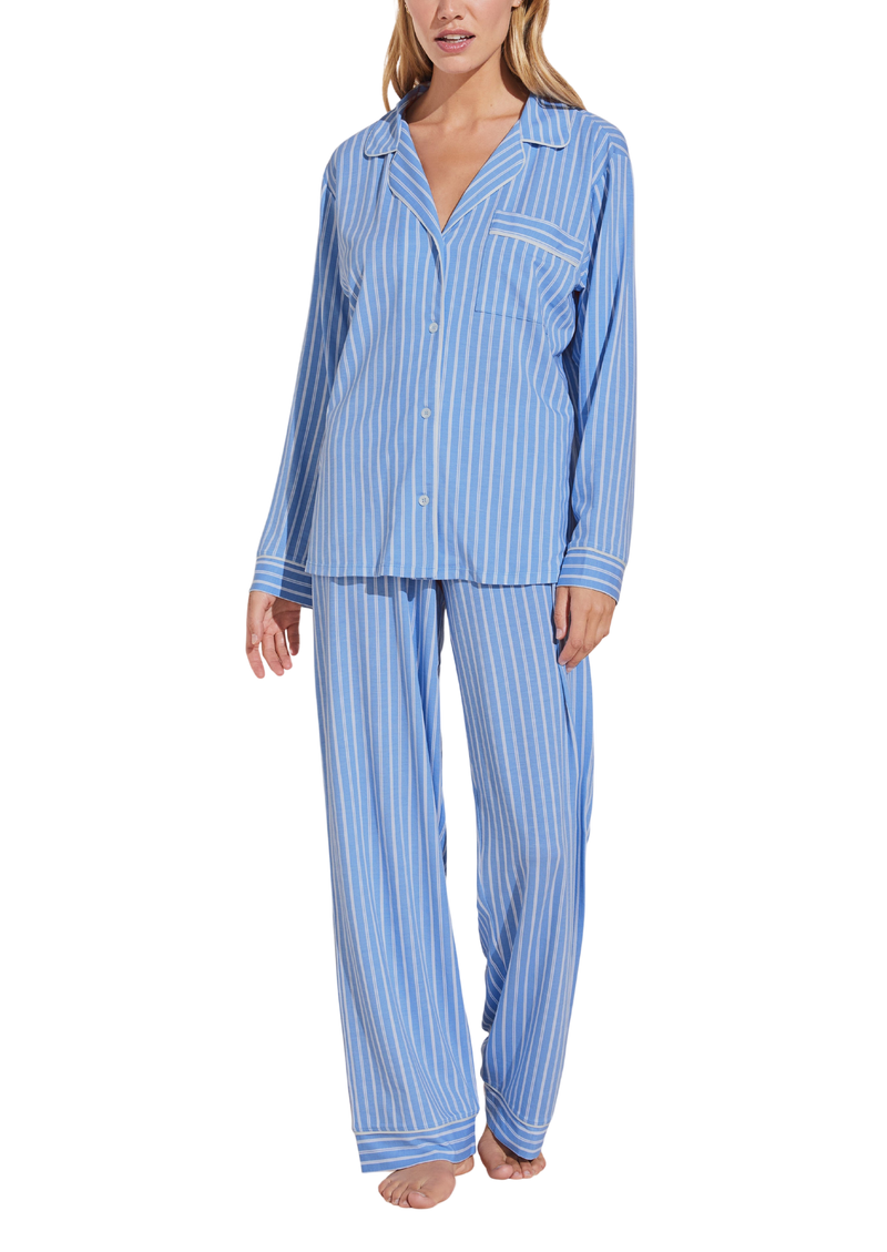 Gisele Printed TENCEL™ Modal Long PJ Set in Nordic Stripes Vista Blue/Ivory